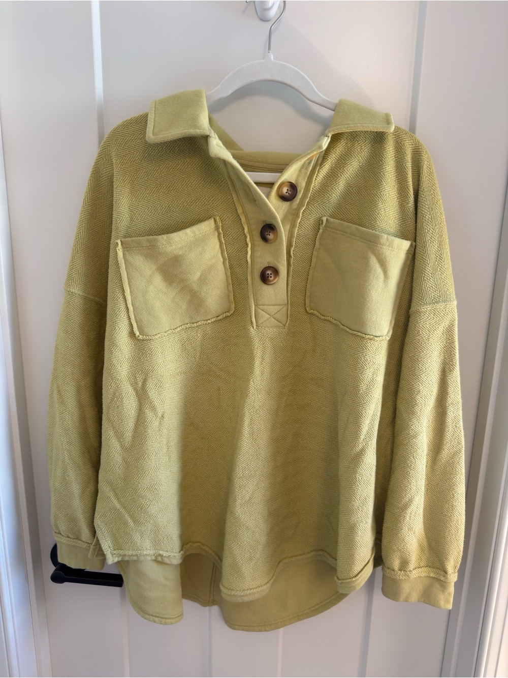 American Eagle Outfitters Light Olive Button-Front Pullover Sweater